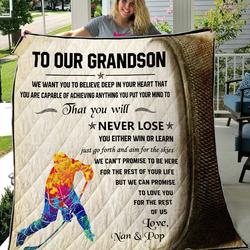 Hockey_To Our Grandson We Want You To Believe Deep In Your Heart Quilt Buckcherry Album Covers Quilt Blanket and Home Decor