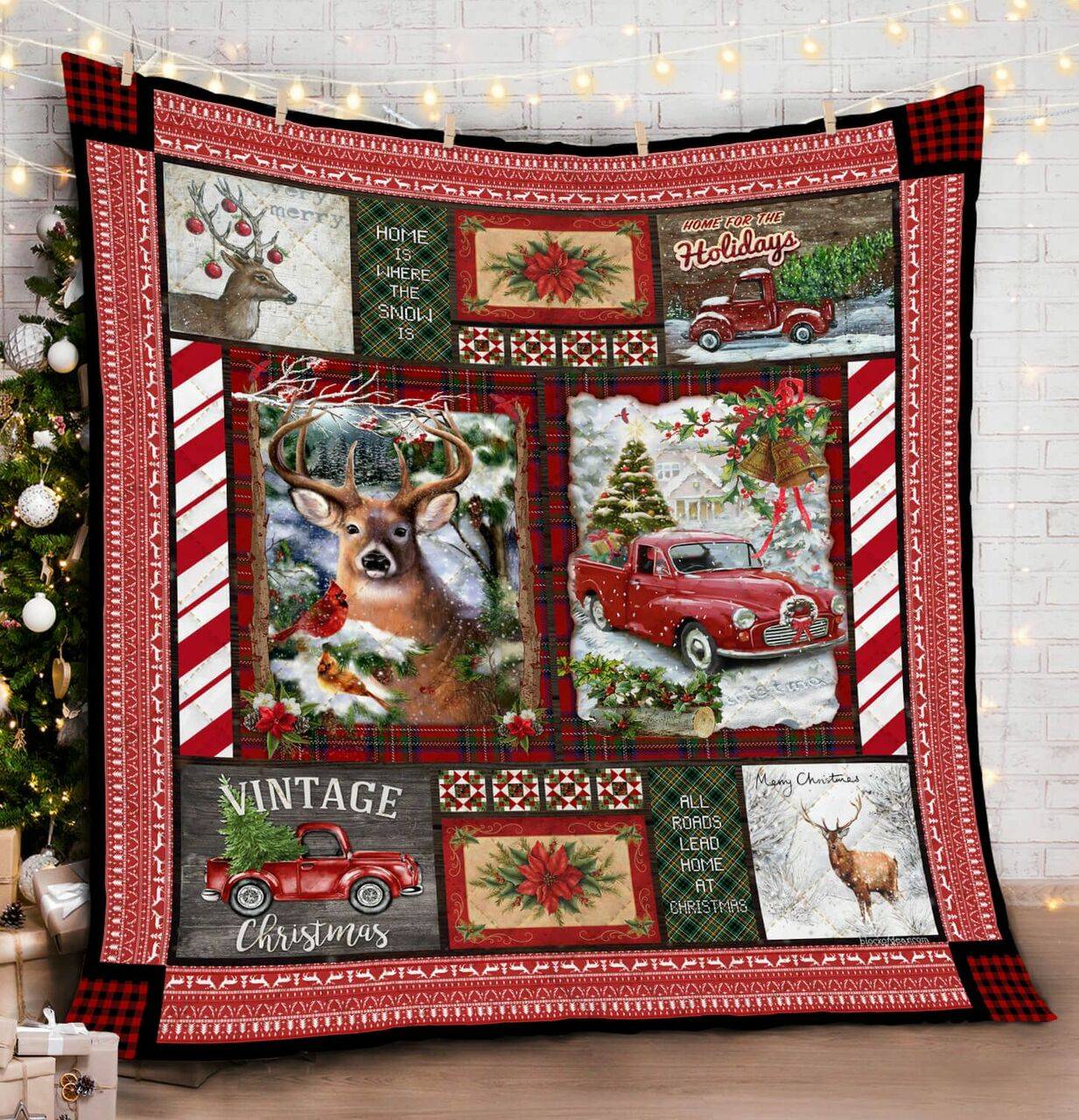 Home For The Holidays Quilt Blanket and Home Decor