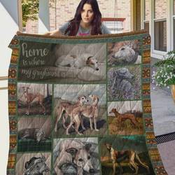 Home Is Where My Greyhound Is Quilt Blanket Great Customized Blanket Gifts For Birthday Christmas Thanksgiving and Home Decor