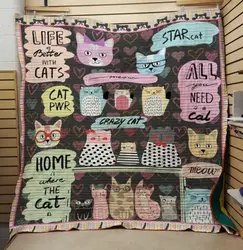 Home Is Where The Cat Is Quilt Blanket Great Customized Gifts For Birthday Christmas Thanksgiving Perfect Gifts For Cat Lover and Home Decor