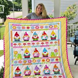Home Sweet Gnome Quilt Blanket All Season Plus Size Quilt Blanket and Home Decor