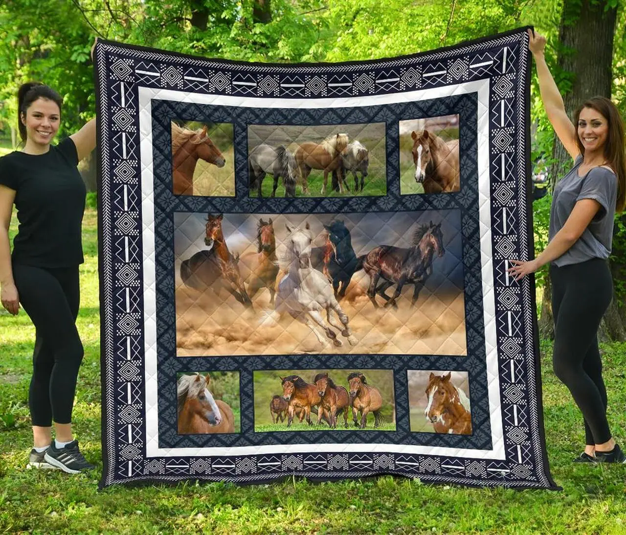 Horse Black Premium Quilt Blanket Quilt and Home Decor