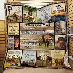 Horse Family In This Family We Work Hard Quilt Blanket Great Customized Gifts For Birthday Christmas Thanksgiving and Home Decor