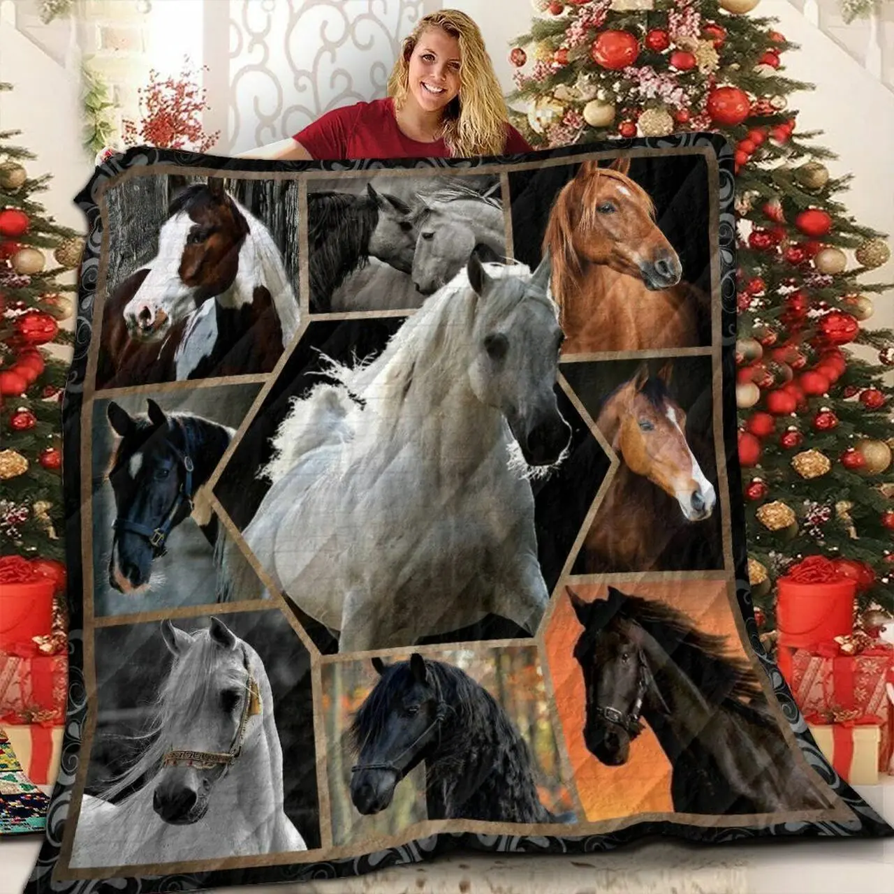Horse Hexa Vintage V1 Dream 3D Customized Quilt and Home Decor