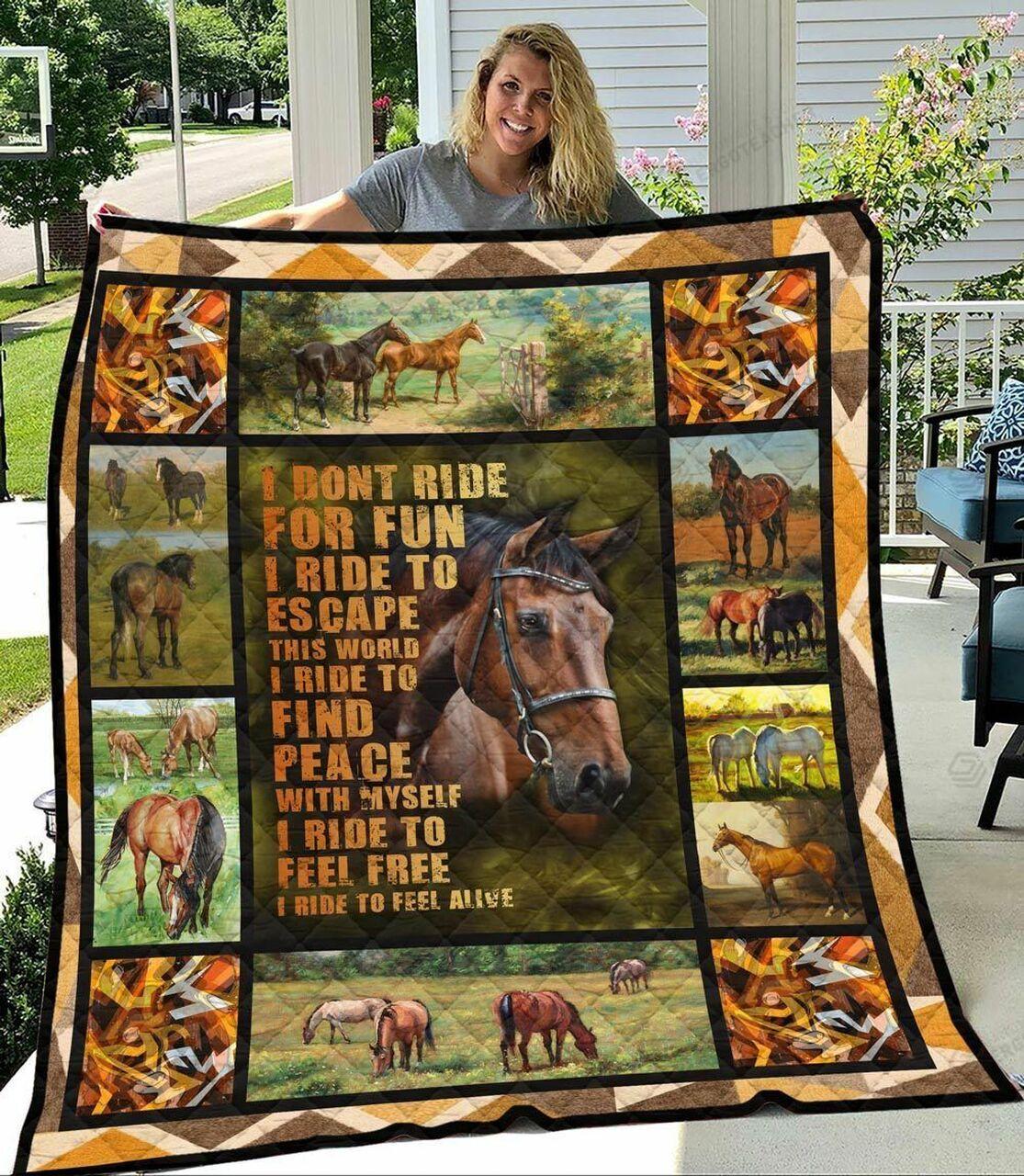Horse Rides To Find Peace Quilt Blanket Great Customized Blanket Gifts For Birthday Christmas Thanksgiving and Home Decor