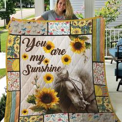 Horse Sunflowers You Are My Sunshine Quilt Blanket Great Customized Gifts For Birthday Christmas Thanksgiving Perfect Gifts For Sunflower Lover and Home Decor