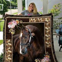 Horse With Flower Frame Quilt Blanket Great Customized Blanket Gifts For Birthday Christmas Thanksgiving and Home Decor