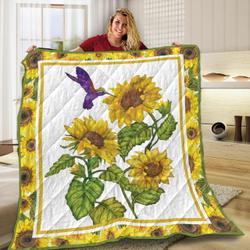 Humming Bird With Sunflowers VF15 3D Customized Quilt and Home Decor