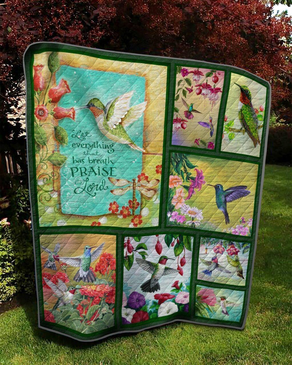 Hummingbird Let Everything That Has Breath Praise The Lord Quilt Blanket Great Customized Blanket Gifts For Birthday Christmas Thanksgiving and Home Decor