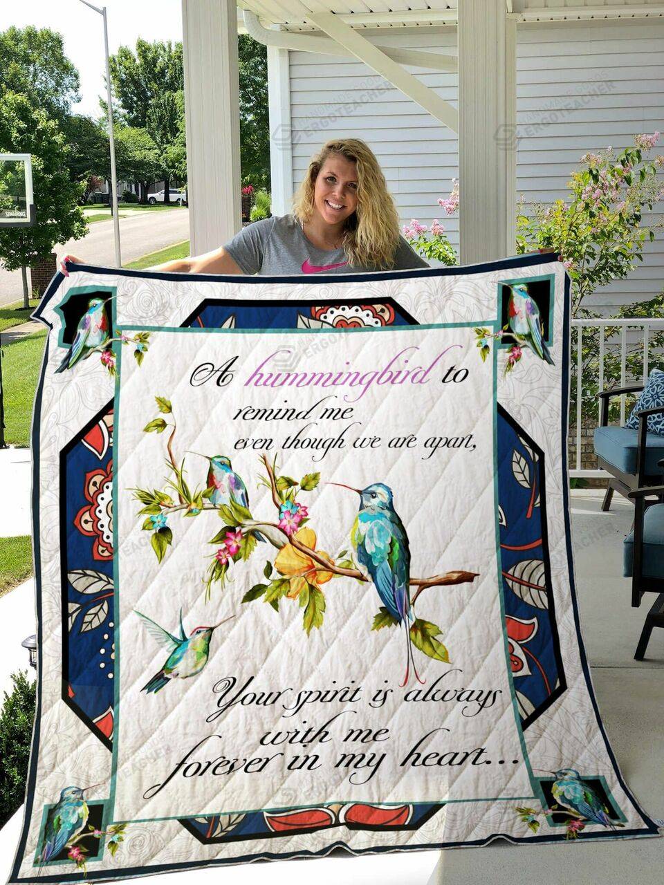 Hummingbird Your Spirit Is Always With Me Quilt Blanket Great Customized Gifts For Birthday Christmas Thanksgiving Perfect Gifts For Hummingbird Lover and Home Decor