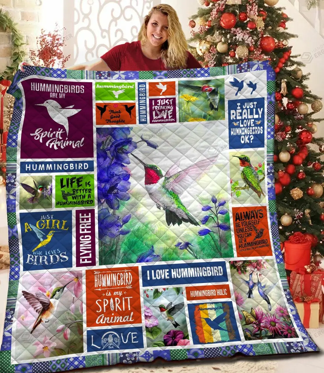 Hummingbirds Are My Spirit Animal Quilt Blanket Great Customized Blanket Gifts For Birthday Christmas Thanksgiving and Home Decor