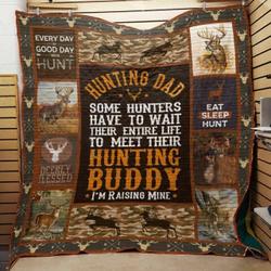 Hunting Dad Meet Their Hunting Buddy Quilt Blanket Great Customized Gifts For Birthday Christmas Thanksgiving FatherS Day and Home Decor