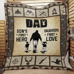 Hunting Dad SonS First Hero Quilt Blanket Great Customized Gifts For Birthday Christmas Thanksgiving Perfect Gifts For Hunting Lover and Home Decor