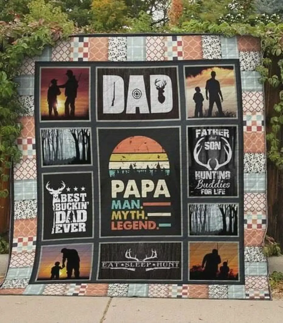Hunting Deer Papa Man Myth Legend Quilt Blanket Great Customized Gifts For Birthday Christmas Thanksgiving FatherS Day and Home Decor