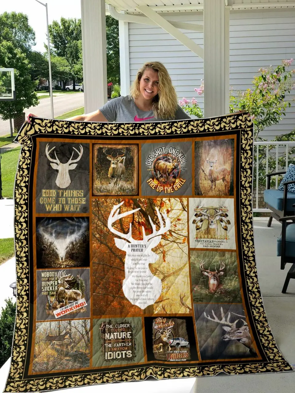 Hunting One Shot One Kill Time To Fire Up The Grill Quilt Blanket Great Customized Gifts For Birthday Christmas Thanksgiving Perfect Gifts For Hunting Lover and Home Decor