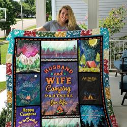 Husband And Wife Camping Partners For Life Quilt Blanket Great Customized Blanket Gifts For Birthday Christmas Thanksgiving and Home Decor