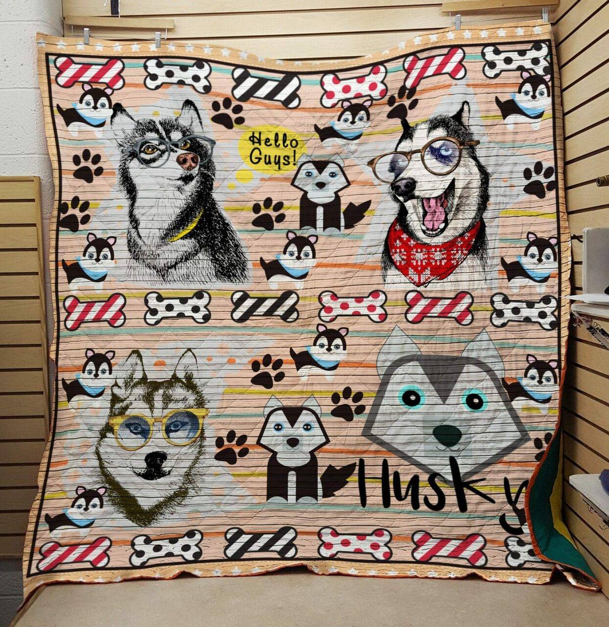 Husky Hello Guys Quilt and Home Decor