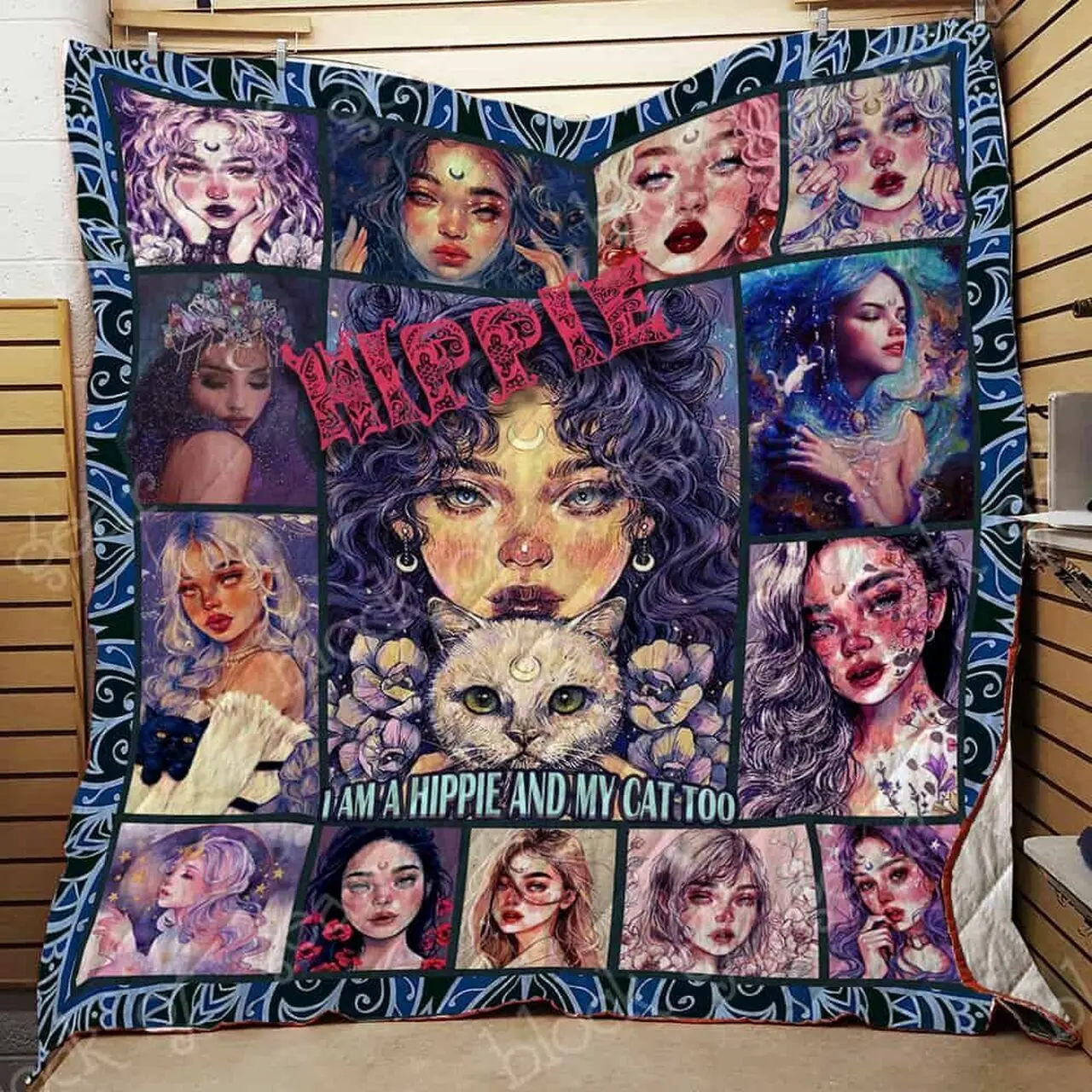 I Am A Hippie And My Cat Too Ah Quilt Derqme and Home Decor