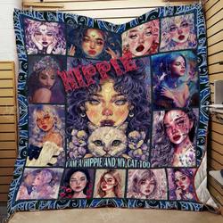 I Am A Hippie And My Cat Too Ah Quilt Derqme and Home Decor