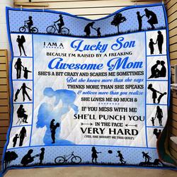 I Am A Lucky Son Awesome Mom Quilt Blanket Great Customized Blanket Gifts For Birthday Christmas Thanksgiving and Home Decor