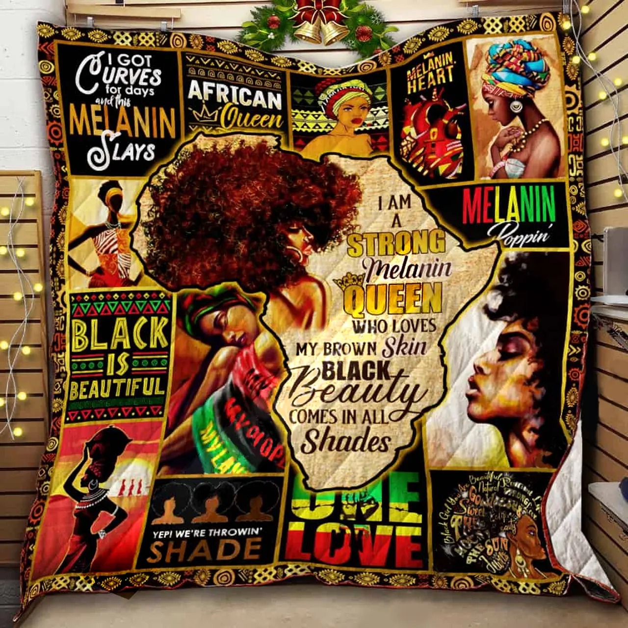 I Am A Strong Melanin Queen Quilt and Home Decor