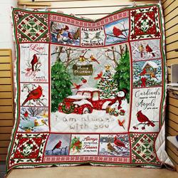 I Am Always With You, Christmas Cardinal Quilt Blanket and Home Decor