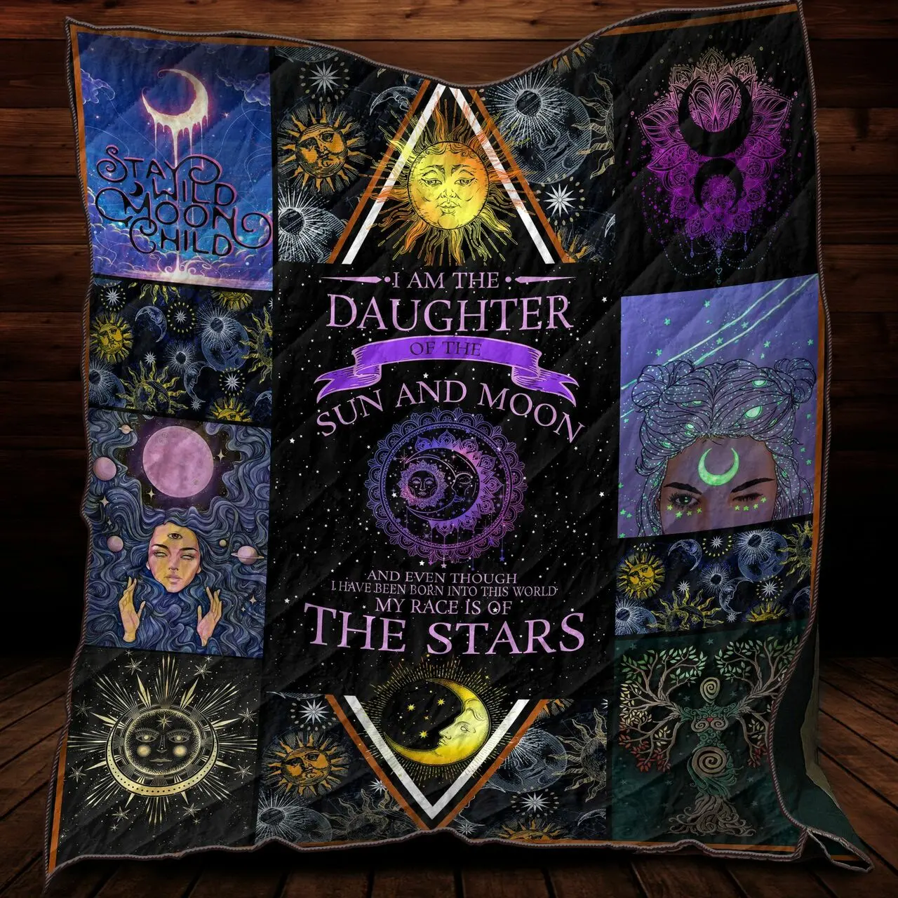 I Am The Daughter Of The Sun And Moon My Race Is Of The Stars Quilt Blanket Great Customized Blanket Gifts For Birthday Christmas Thanksgiving and Home Decor