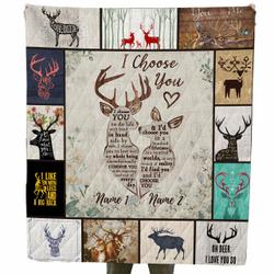 I Choose You Deer Custom Name Quilt Couples Who Love Animals In Daily Life And On Valentine Day and Home Decor
