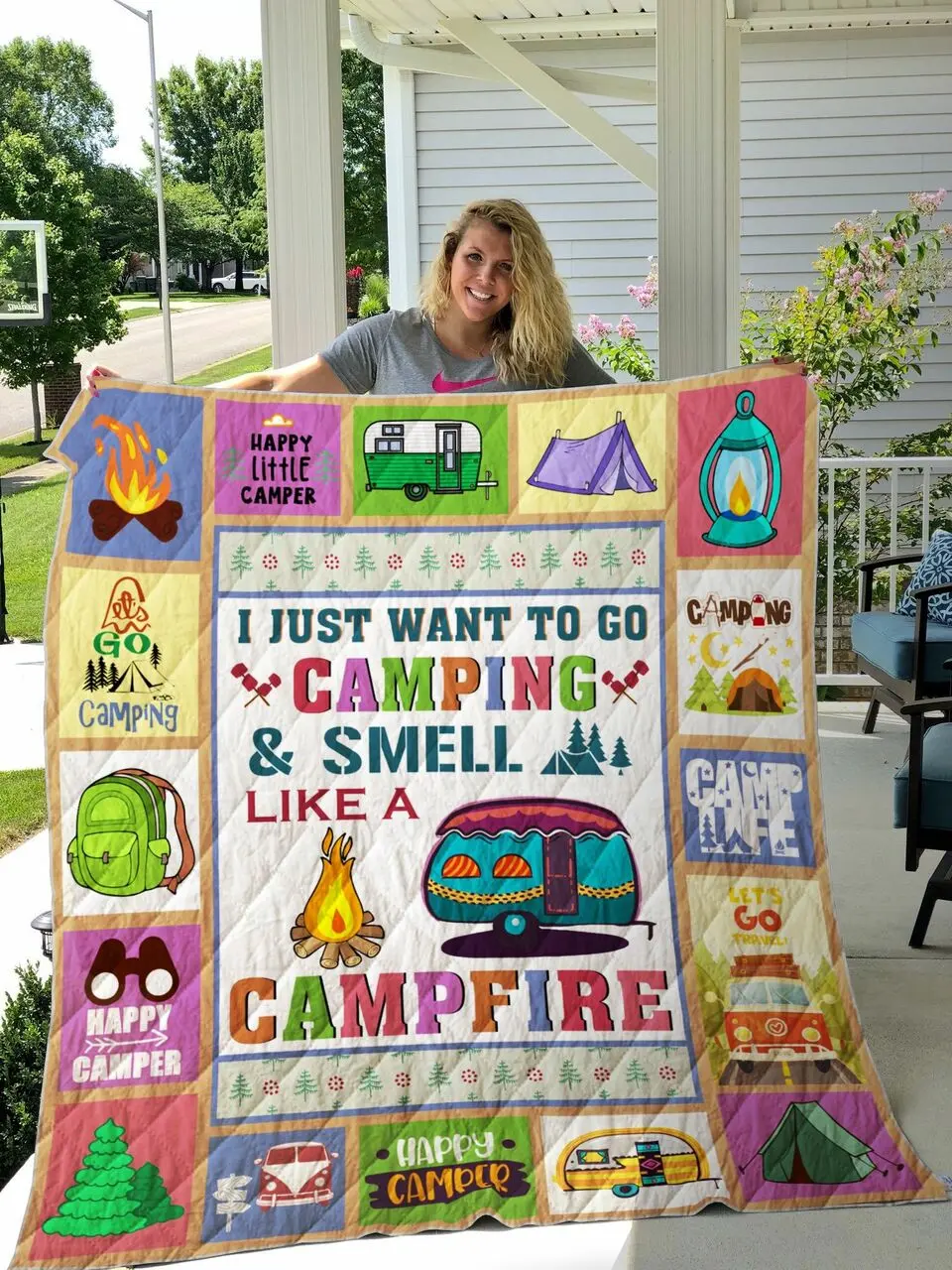 I Just Want To Go Camping And Smell Like A Campfire Quilt Blanket Great Customized Blanket Gifts For Birthday Christmas Thanksgiving and Home Decor