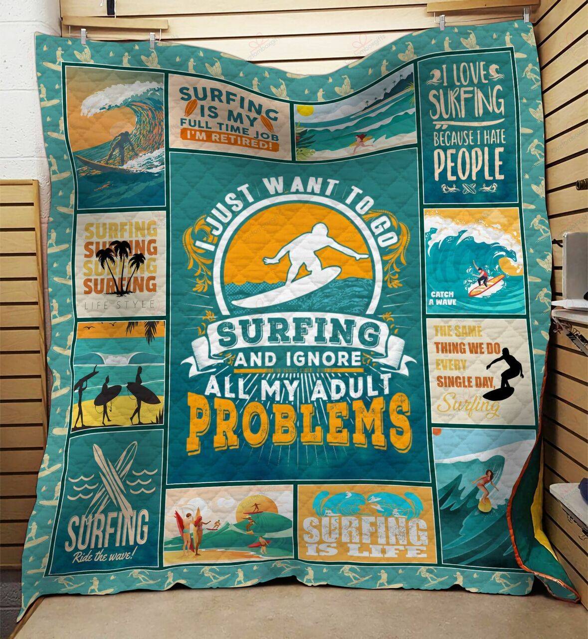 I Just Want To Go Surfing And Ignore All My Adult Problems Quilt Blanket Great Customized Blanket Gifts For Birthday Christmas Thanksgiving and Home Decor