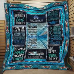 I Know I Swim Like A Girl But Try To Keep Up Quilt Blanket Great Customized Blanket Gifts For Birthday Christmas Thanksgiving and Home Decor