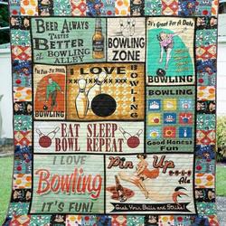 I Love Bowling Clt250632 Quilt Blanket and Home Decor