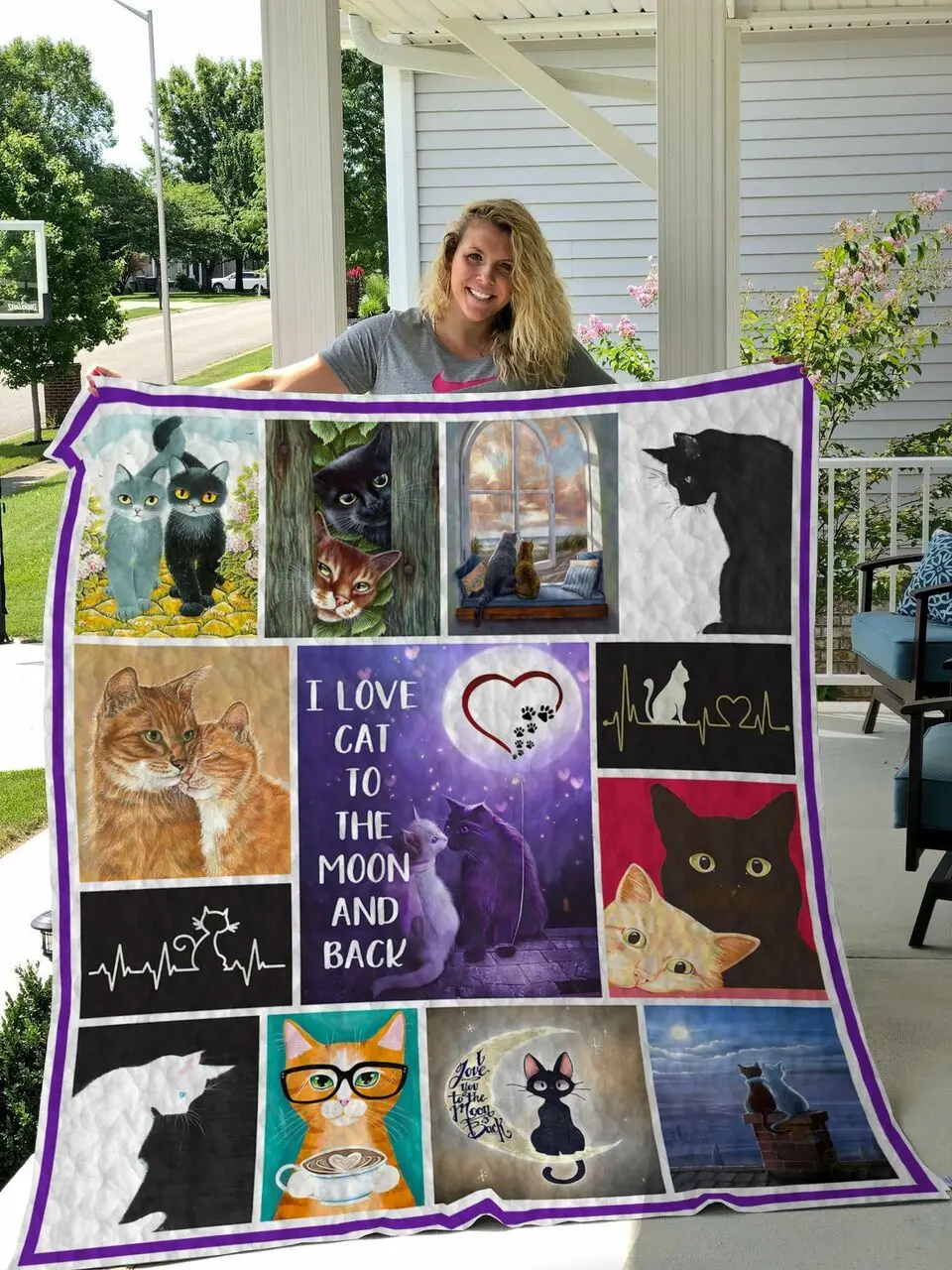 I Love Cat To The Moon And Back Quilt Blanket Great Customized Gifts For Birthday Christmas Thanksgiving Perfect Gifts For Cat Lover and Home Decor