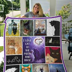 I Love Cat To The Moon And Back Quilt Blanket Great Customized Gifts For Birthday Christmas Thanksgiving Perfect Gifts For Cat Lover and Home Decor