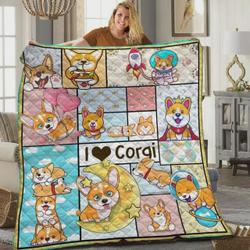 I Love Corgi Quilt Blanket Great Customized Blanket Gifts For Birthday Christmas Thanksgiving and Home Decor