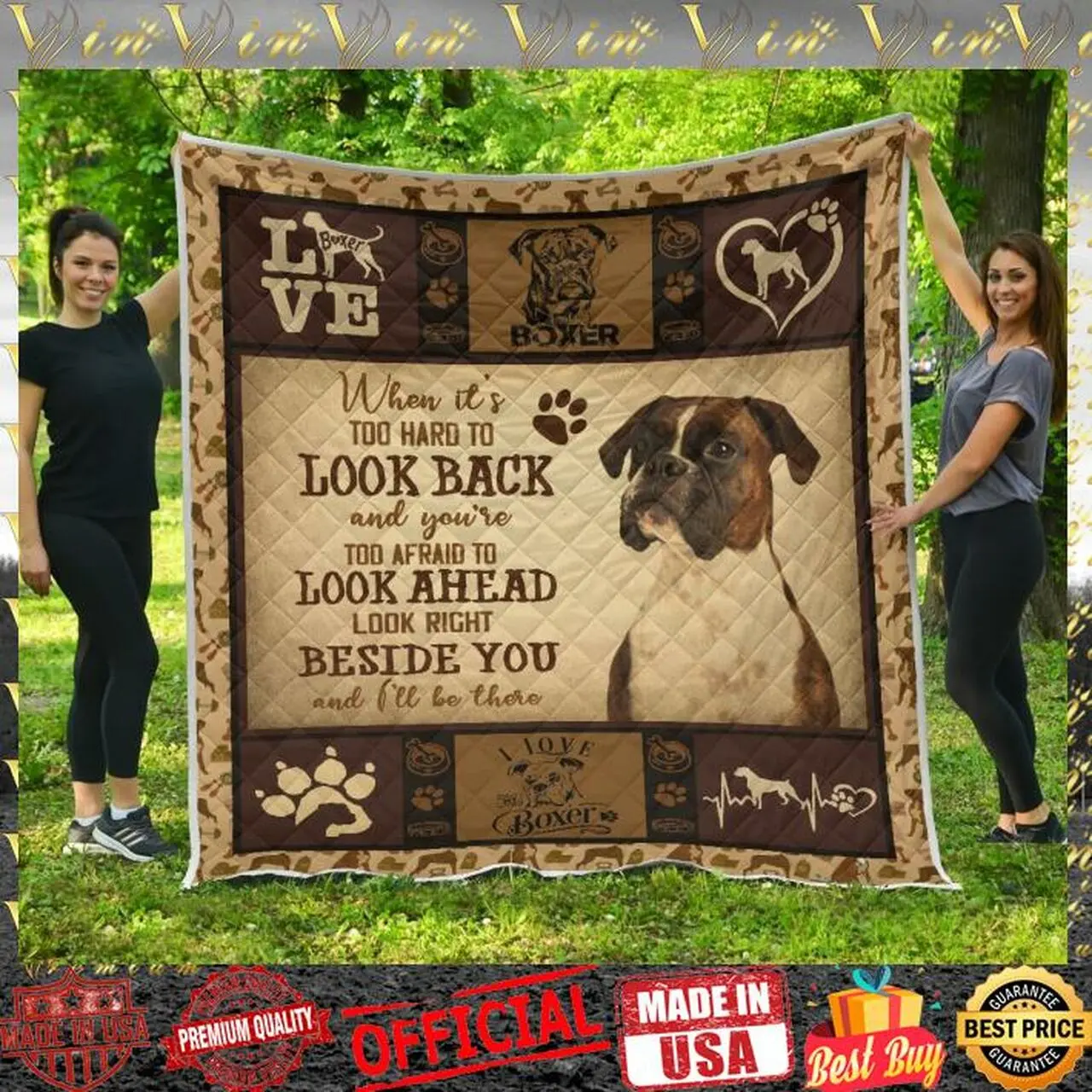 I Love My Boxer Look Back Look Ahead Beside You Quilt Blanket and Home Decor