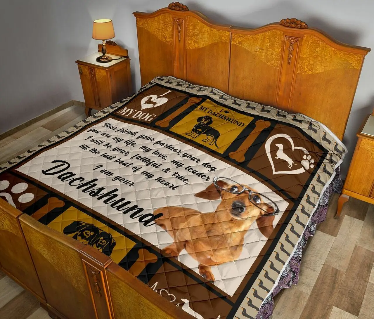I Love My Dachshund Quilt Tabf Bubl and Home Decor