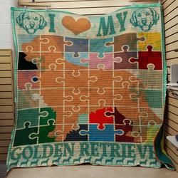 I Love My Golden Retriever Quilt and Home Decor