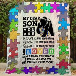 I Love My Son Bear Austism - Quilt and Home Decor