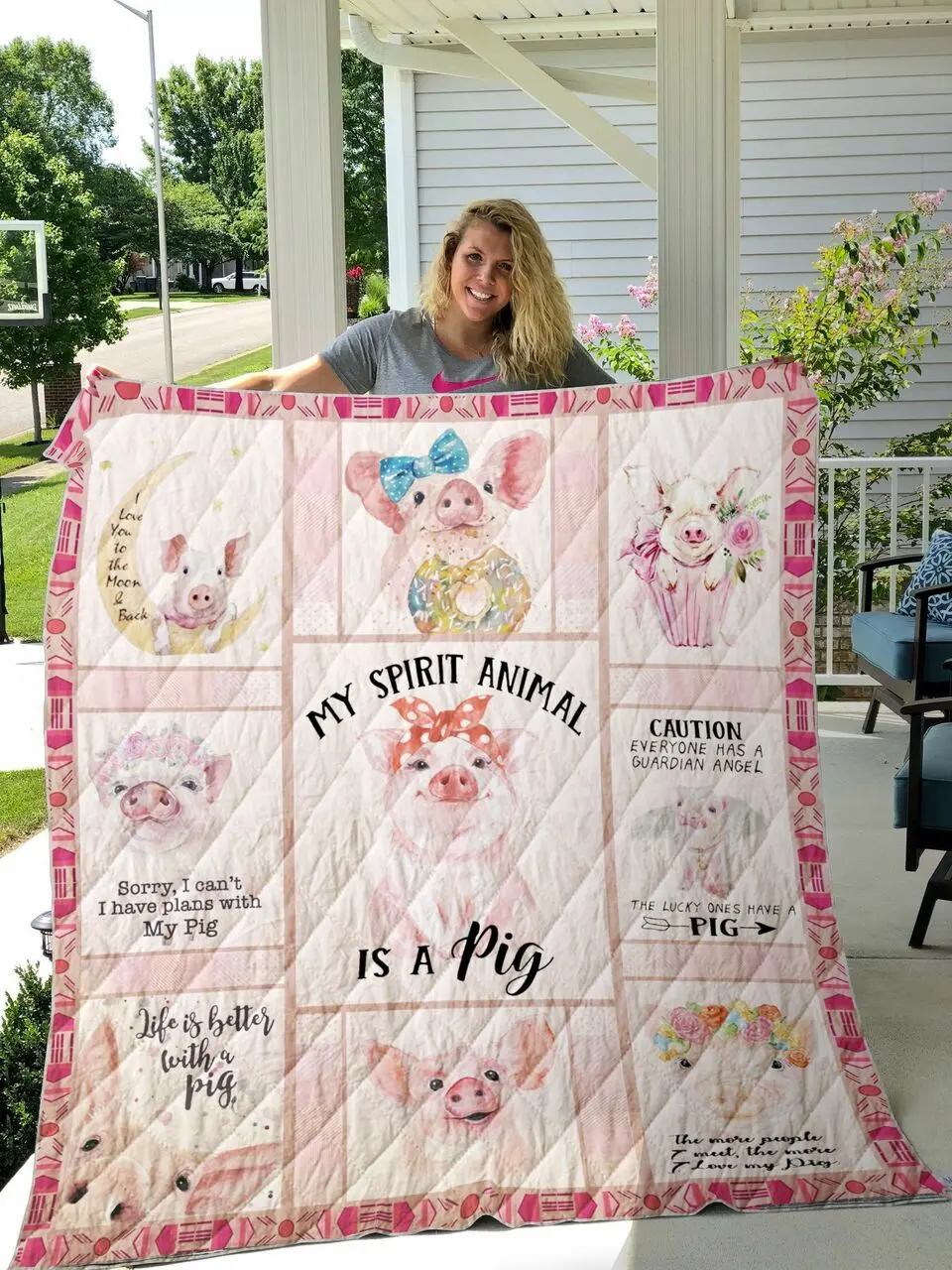 I Love Pigs Quilt Blanket and Home Decor