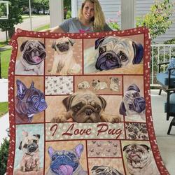 I Love Pug Quilt Blanket Great Customized Blanket Gifts For Birthday Christmas Thanksgiving and Home Decor