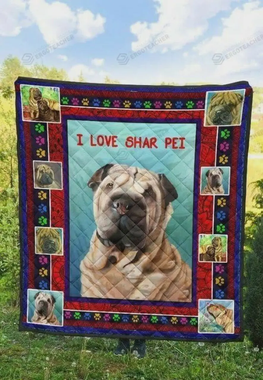 I Love Shar Pei Quilt Blanket Great Customized Blanket Gifts For Birthday Christmas Thanksgiving and Home Decor