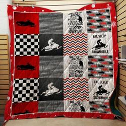 I Love Snowmobile Quilt Blanket and Home Decor