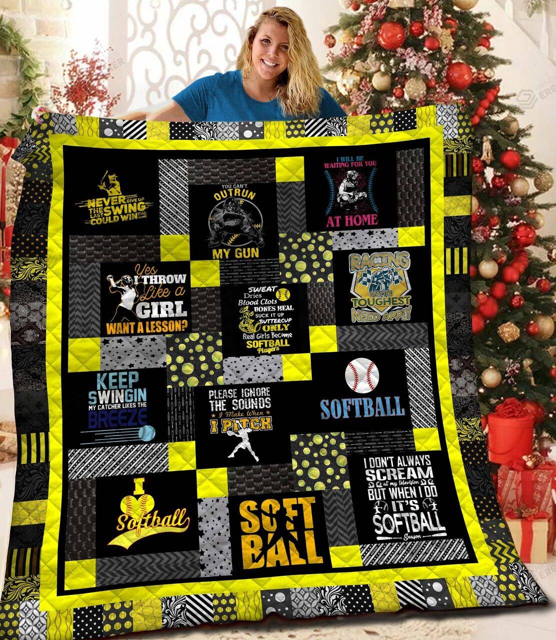 I Love Softball Quilt Blanket Great Customized Blanket Gifts For Birthday Christmas Thanksgiving and Home Decor