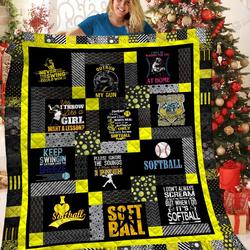 I Love Softball Quilt Blanket Great Customized Blanket Gifts For Birthday Christmas Thanksgiving and Home Decor