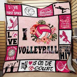 I Love Volleyball Quilt Blanket Great Customized Blanket Gifts For Birthday Christmas Thanksgiving and Home Decor