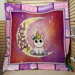 I Love You To The Moon Back Unicorn Quilt Blanket  Quilt and Home Decor