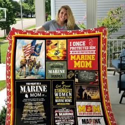 I Once Protected Him Now He Protects Me Marine Mom Quilt Blanket Great Customized Blanket Gifts For Birthday Christmas Thanksgiving and Home Decor