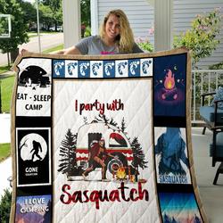 I Party With Sasquatch Bigfoot Quilt Blanket and Home Decor