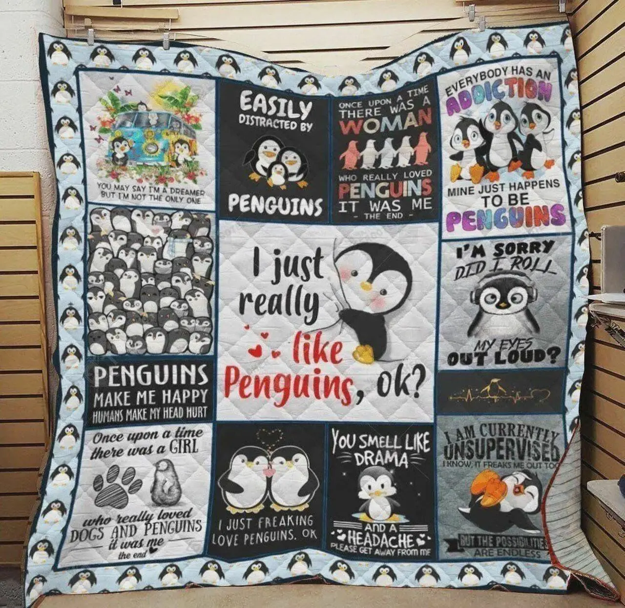 I Really Like Penguins Ok Quilt Blanket Great Customized Blanket Gifts For Birthday Christmas Thanksgiving and Home Decor